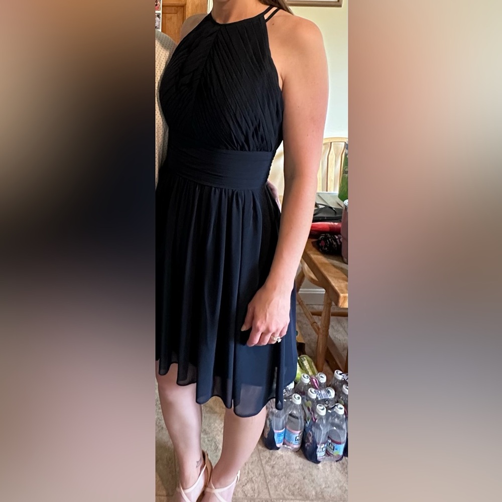 Navy Halter Chiffon Party Dress